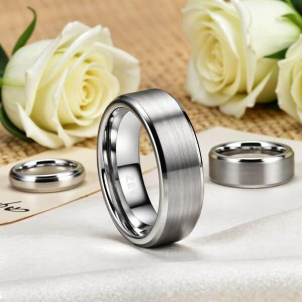 Silver Tungsten Ring with Personalised Engraving