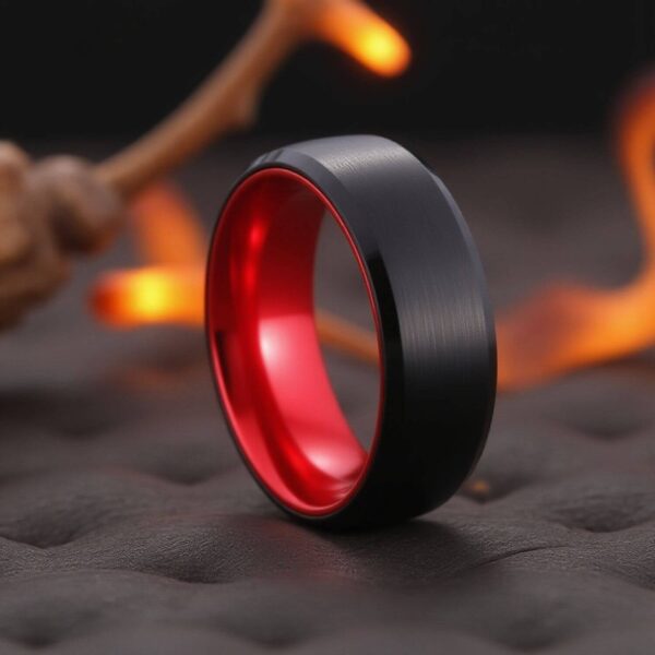 Mens black and red tungsten ring