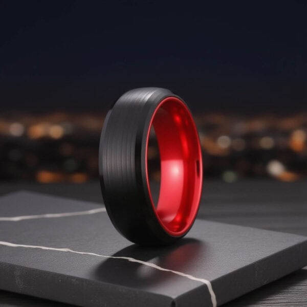 Gents Tungsten Ring - Black with Red Inside