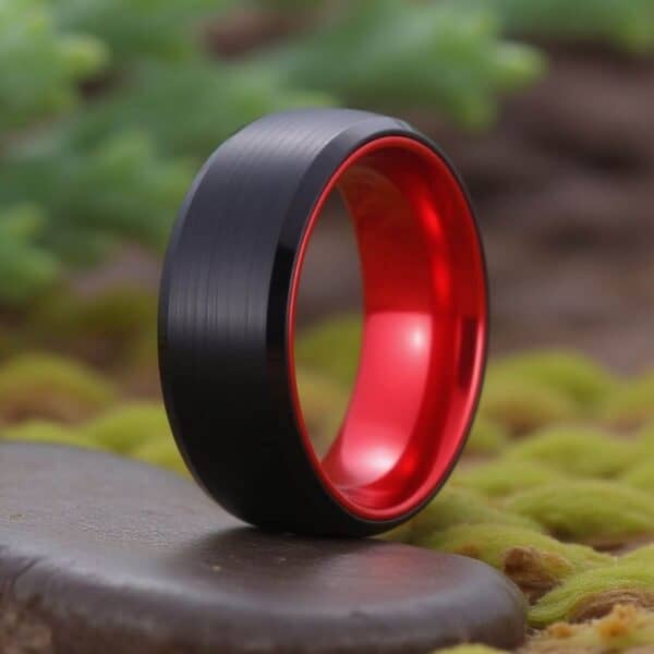 Gents Black Tungsten Band with Red Inside