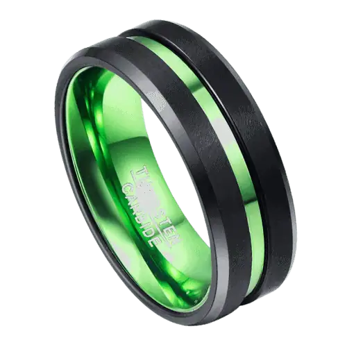 black mens ring with green band for wedding engagement anniversary ring 8mm tungsten