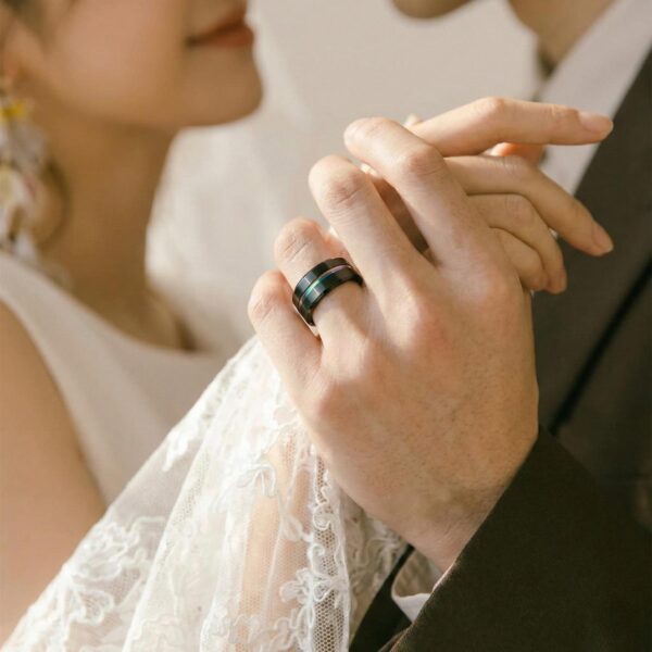 Black titanium ring for men – mans wedding and engagement ring with personalised engraving.