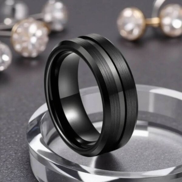 Guys Black Engagement Ring or ring for anniversary. Crafted from tungsten.