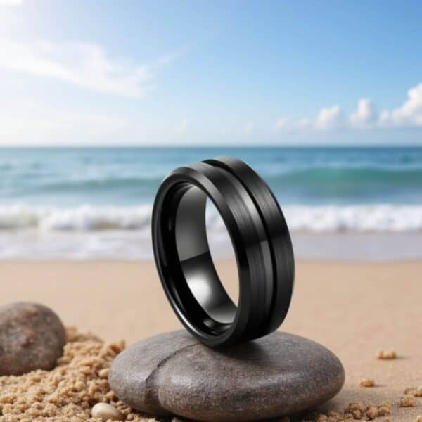 Mans black tungsten ring - male wedding band or fashion statement ring