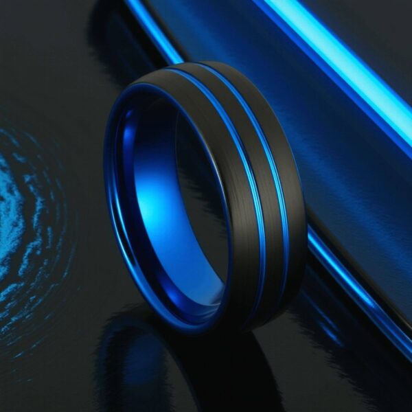 Fabulous ring for guys. Black with Blue Tungsten Band