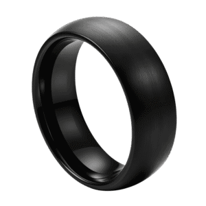 A stunning brushed black tungsten ring. Slightly domed in shape.
