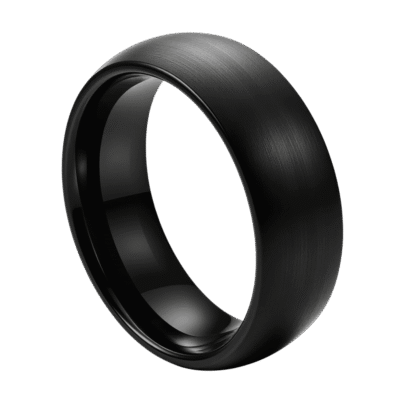 A stunning brushed black tungsten ring. Slightly domed in shape.