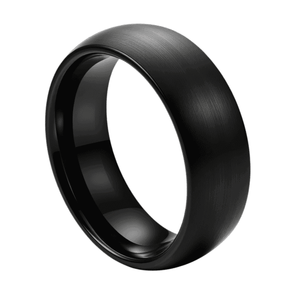 A stunning brushed black tungsten ring. Slightly domed in shape.