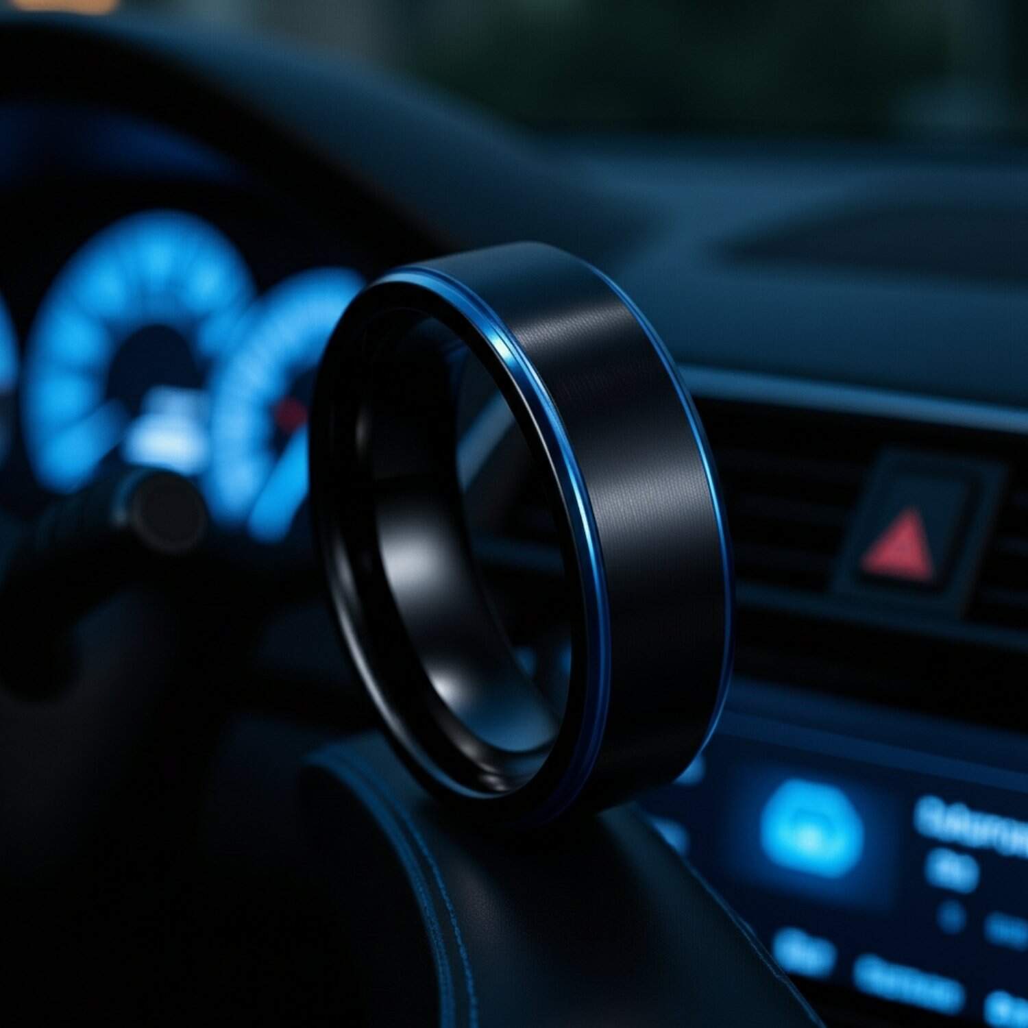 Black ring for men – gents tungsten wedding band and fashion ring with personalised engraving.