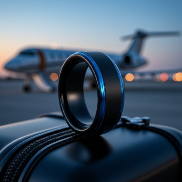 Mens tungsten ring in black and blue – gents eternity and promise wedding band for him.