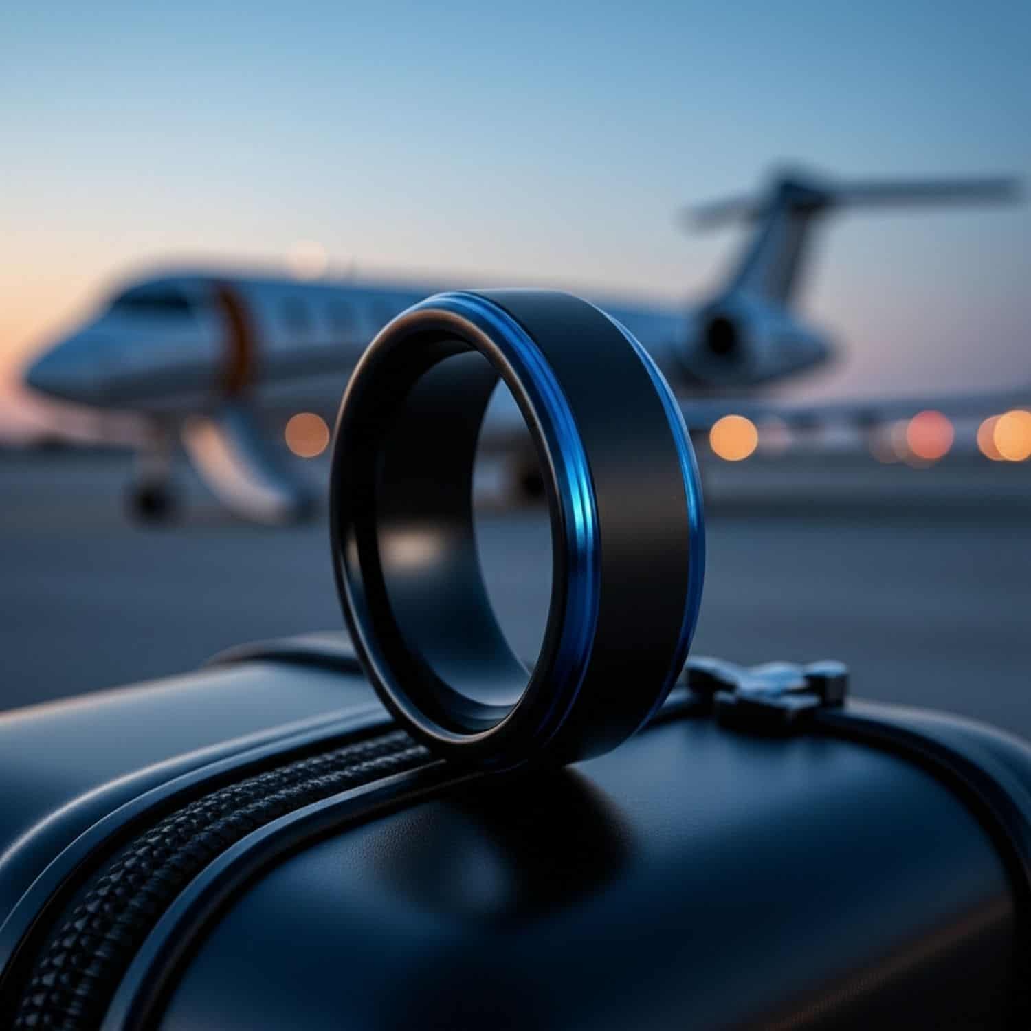 Mens tungsten ring in black and blue – gents eternity and promise wedding band for him.