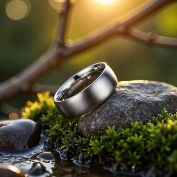 Mens promise or Eternity Ring, Silver Titanium Band for Man