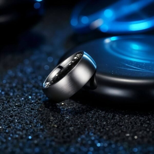 Mens titanium ring silver with brushed finish