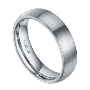 Titanium silver ring for men with brushed finish – mens wedding band, engagement or eternity ring with personalised custom ring engraving.