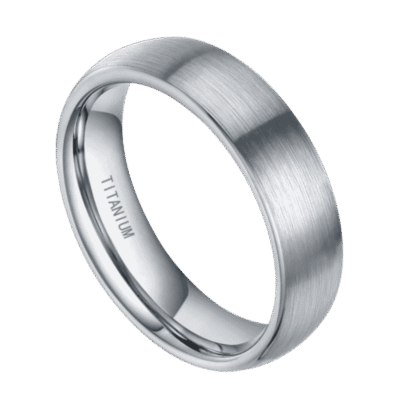 Titanium silver ring for men with brushed finish – mens wedding band, engagement or eternity ring with personalised custom ring engraving.
