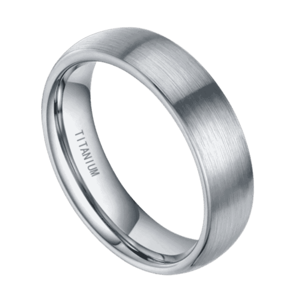 Titanium silver ring for men with brushed finish – mens wedding band, engagement or eternity ring with personalised custom ring engraving.