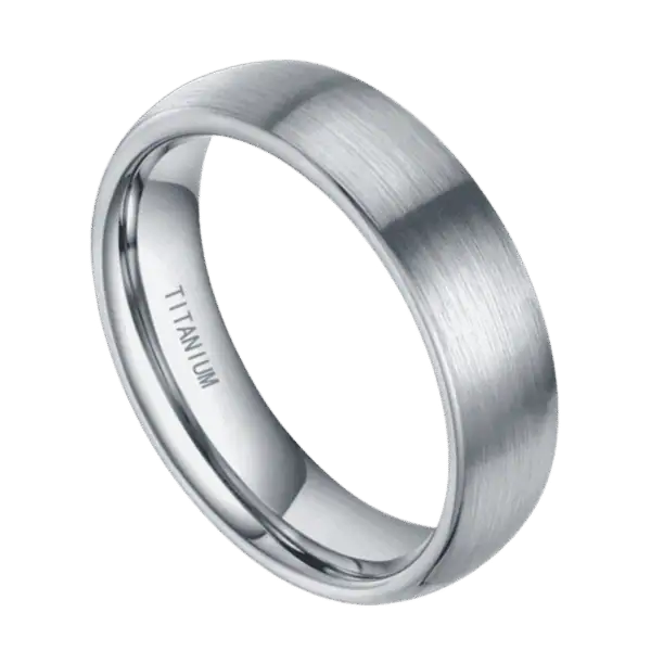 Titanium silver ring for men with brushed finish – mens wedding band, engagement or eternity ring with personalised custom ring engraving.