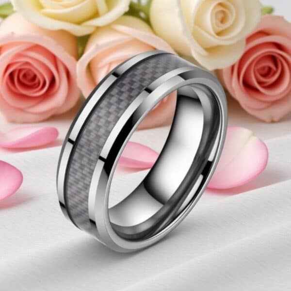 Mans tungsten and carbon fibre ring to mark wedding, anniversary, or engagement