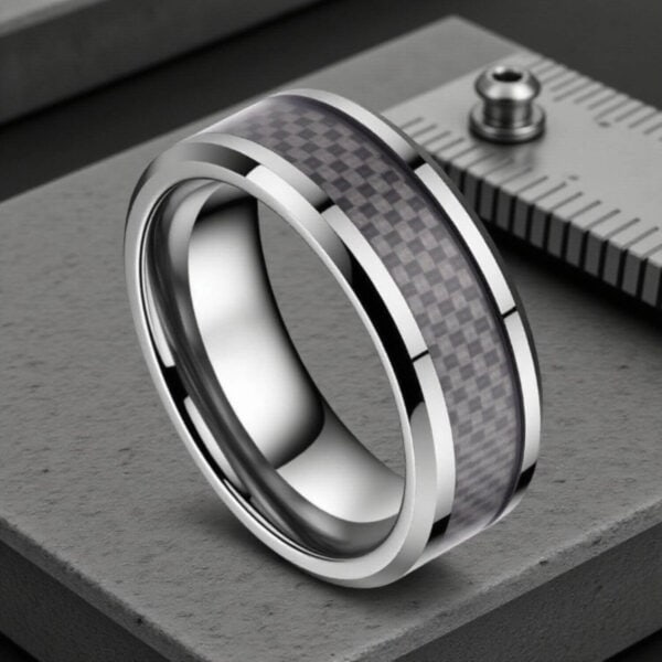 Mens Carbon Fibre and Tungsten Wedding Band, Engagement Ring