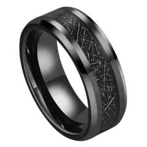 Men's Black Tungsten Ring with Meteorite Effect Inlay