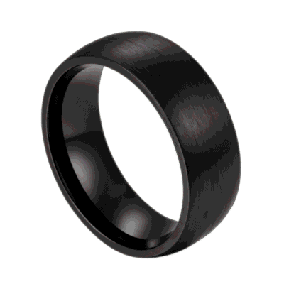 A brushed black titanium ring for men with dome-shaped finish – mens wedding band, engagement, eternity or promise ring for him with personalised and custom ring engraving.
