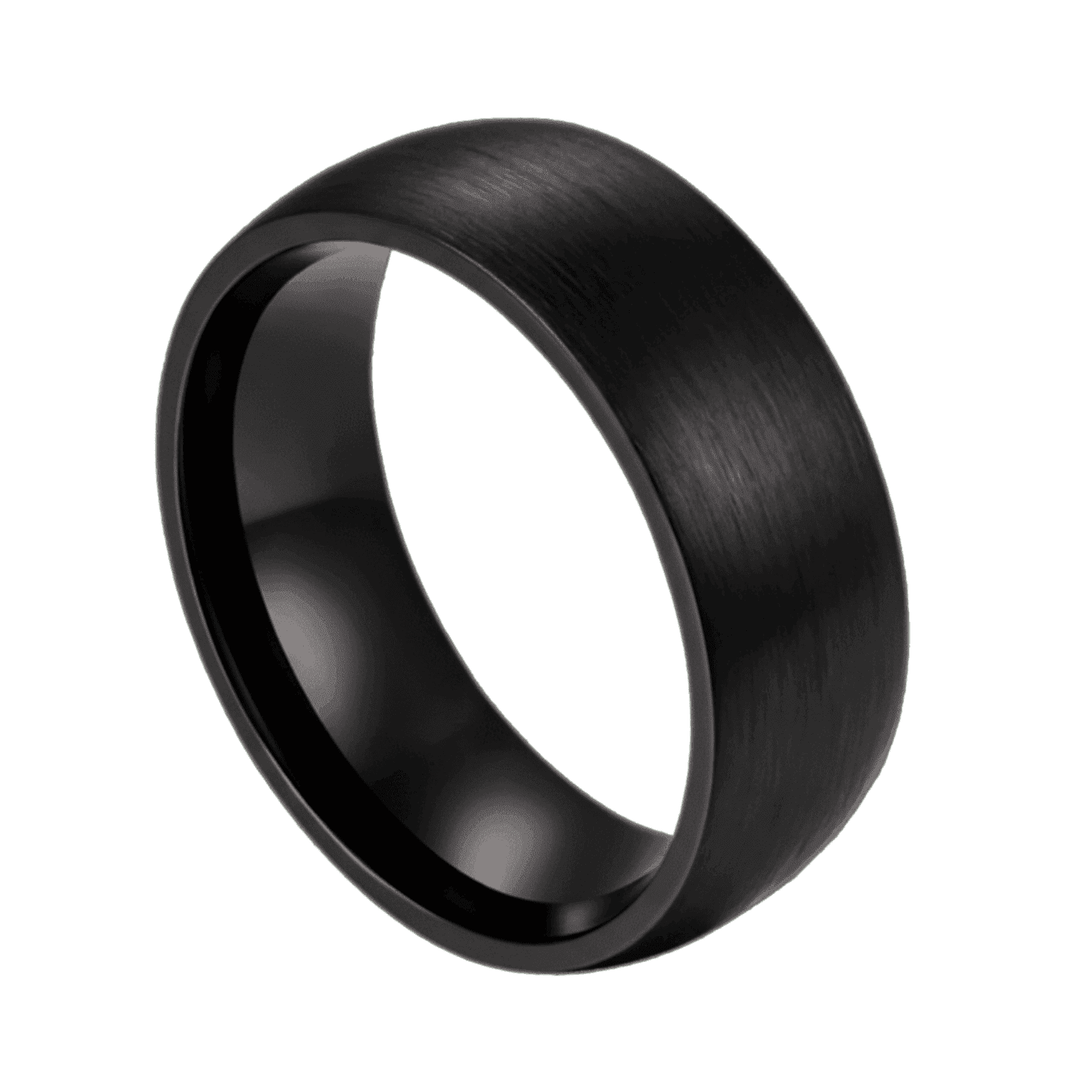 A brushed black titanium ring for men with dome-shaped finish – mens wedding band, engagement, eternity or promise ring for him with personalised and custom ring engraving.