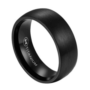 A sleek brushed black mens titanium ring available in 6mm or 8mm width. Male wedding band or fashion ring for gents.