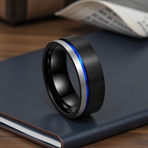Dual colour ring for men – mens wedding band and fashion statement ring with personalised engraving.