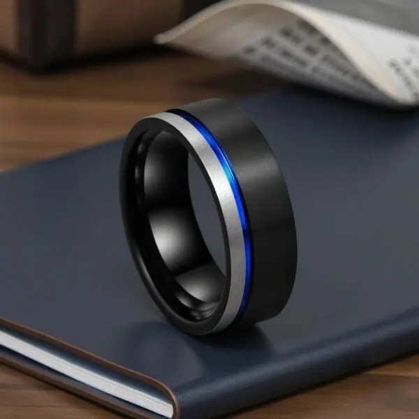 Dual colour ring for men – mens wedding band and fashion statement ring with personalised engraving.
