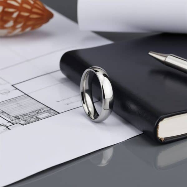 A stylish mens ring in silver titanium. Perfect as a male wedding band or engagement ring.