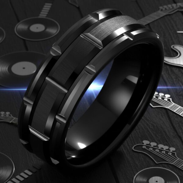 Personalised black tungsten ring for men with custom engraving option – The Tyrone bold mens wedding or engagement band.