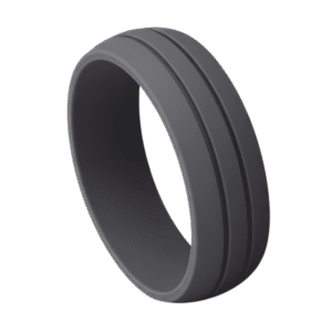 Dark grey silicone ring with double grooves – mens wedding band, male engagement ring, or gents eternity ring, a flexible stretchy band for him.
