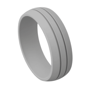 Light grey silicone ring for men with double grooves. A mens wedding band, male engagement ring, or gents eternity ring, flexible and stretchy.