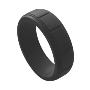 Charcoal grey silicone ring for men with block pattern. A durable mens wedding band, male engagement ring, or gents eternity ring, flexible and stretchy.