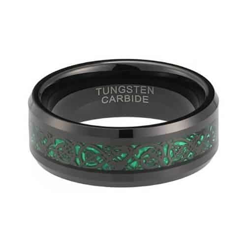 Green Men's Tungsten Ring 8mm on black tungsten