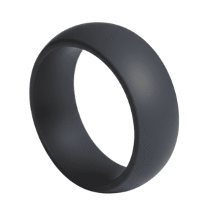 A mans silicone ring - charcoal grey in colour and with a slightly domed shape.
