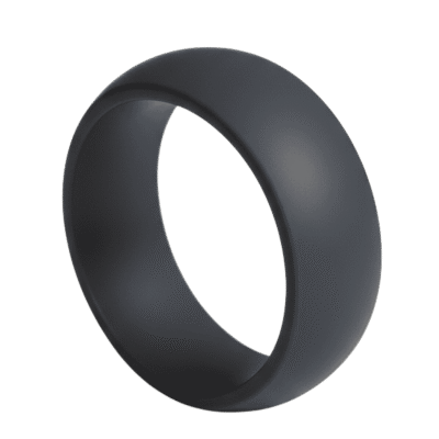 A mans silicone ring - charcoal grey in colour and with a slightly domed shape.