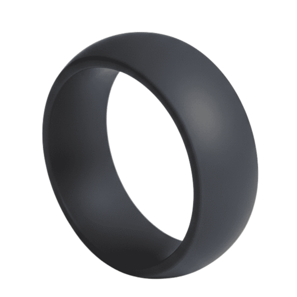A mans silicone ring - charcoal grey in colour and with a slightly domed shape.