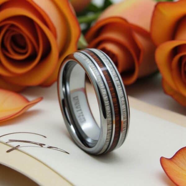 Wood ring for men to celebrate 5 year wedding anniversary