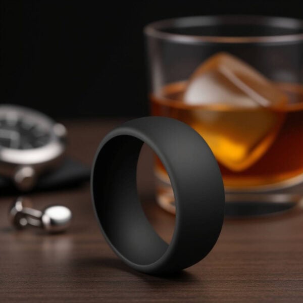 Mans black silicone ring. Stretchy ring safe mens ring for gym and exercise.