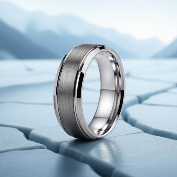 Tungsten ring for him in silver
