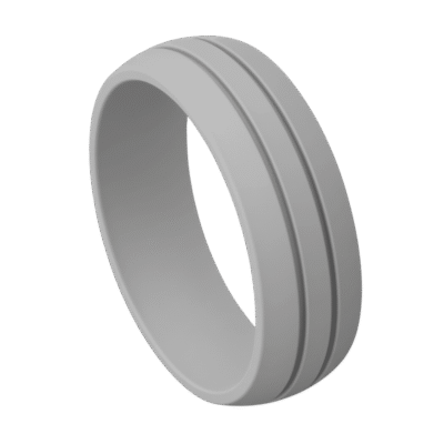 Light grey silicone ring for men with double grooves. A mens wedding band, male engagement ring, or gents eternity ring, flexible and stretchy.