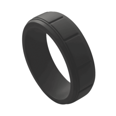 Charcoal grey silicone ring for men with block pattern. A durable mens wedding band, male engagement ring, or gents eternity ring, flexible and stretchy.