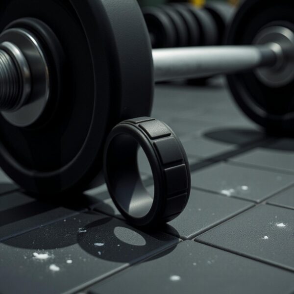 Classic gents black silicone ring with block pattern. Strong, flexible, and stylish as a mens wedding ring, male eternity ring, or fashion statement ring.