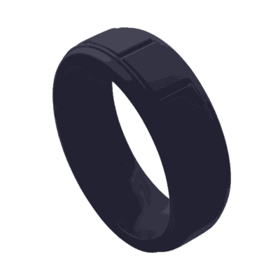 Navy blue silicone ring for men with block pattern. A durable mens wedding band, male engagement ring, or gents eternity ring, flexible and stretchy.