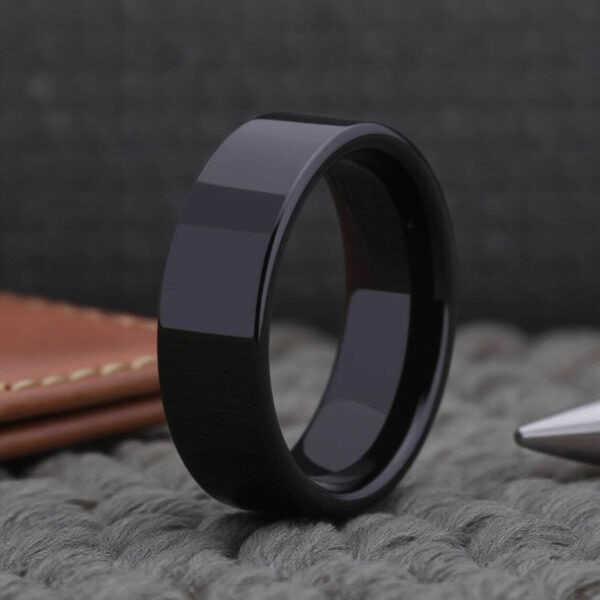 Black Tungsten Ring for Men flat design modern style 8mm