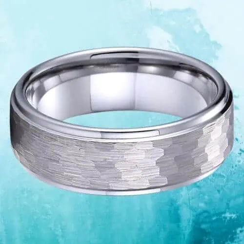 Silver Hammered Finish Tungsten Ring for men