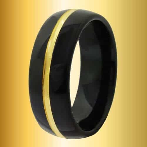 Tungsten Ring for Men - Black with Gold Centre Groove in all sizes