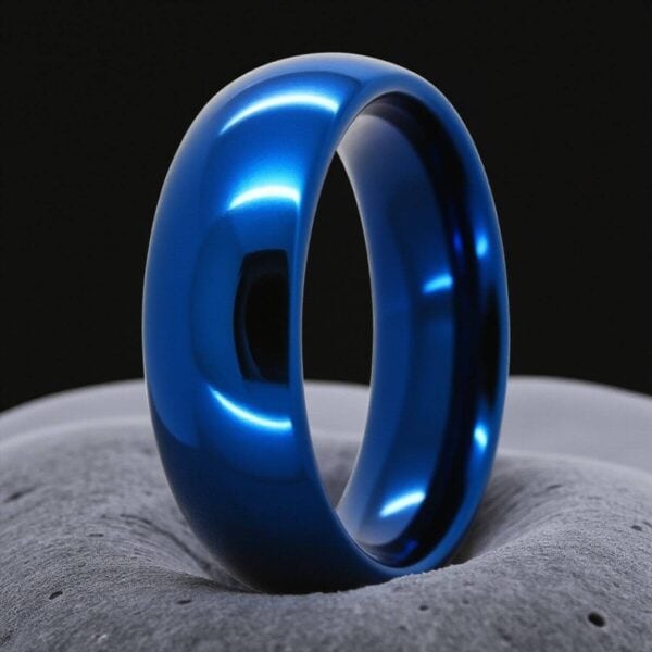 mens blue ring tungsten polished modern style design