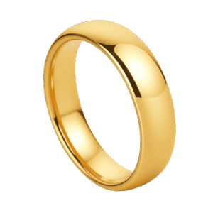 Graceful 4mm gold titanium ring for men, polished slim wedding band or eternity engagement ring with personalised engraving for him.